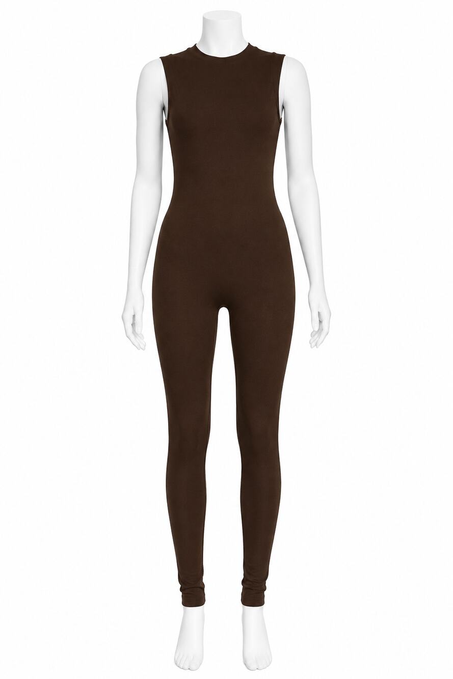 Naked Wardrobe Sculpt Brown Sleeveless Jumpsuit - Size XL